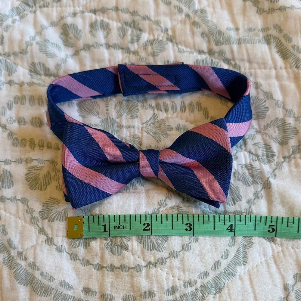 Classic Kids Bow Tie in Navy Blue and Pink Stripe